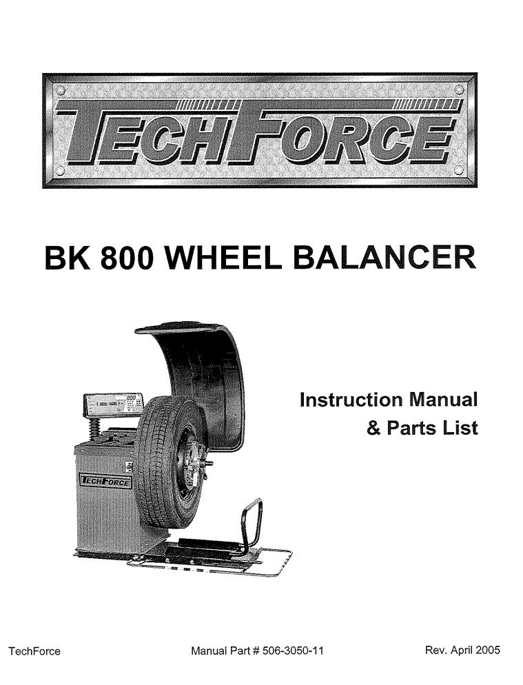 TechForce 800 SiCam SBM800 Wheel Balancer Manual
